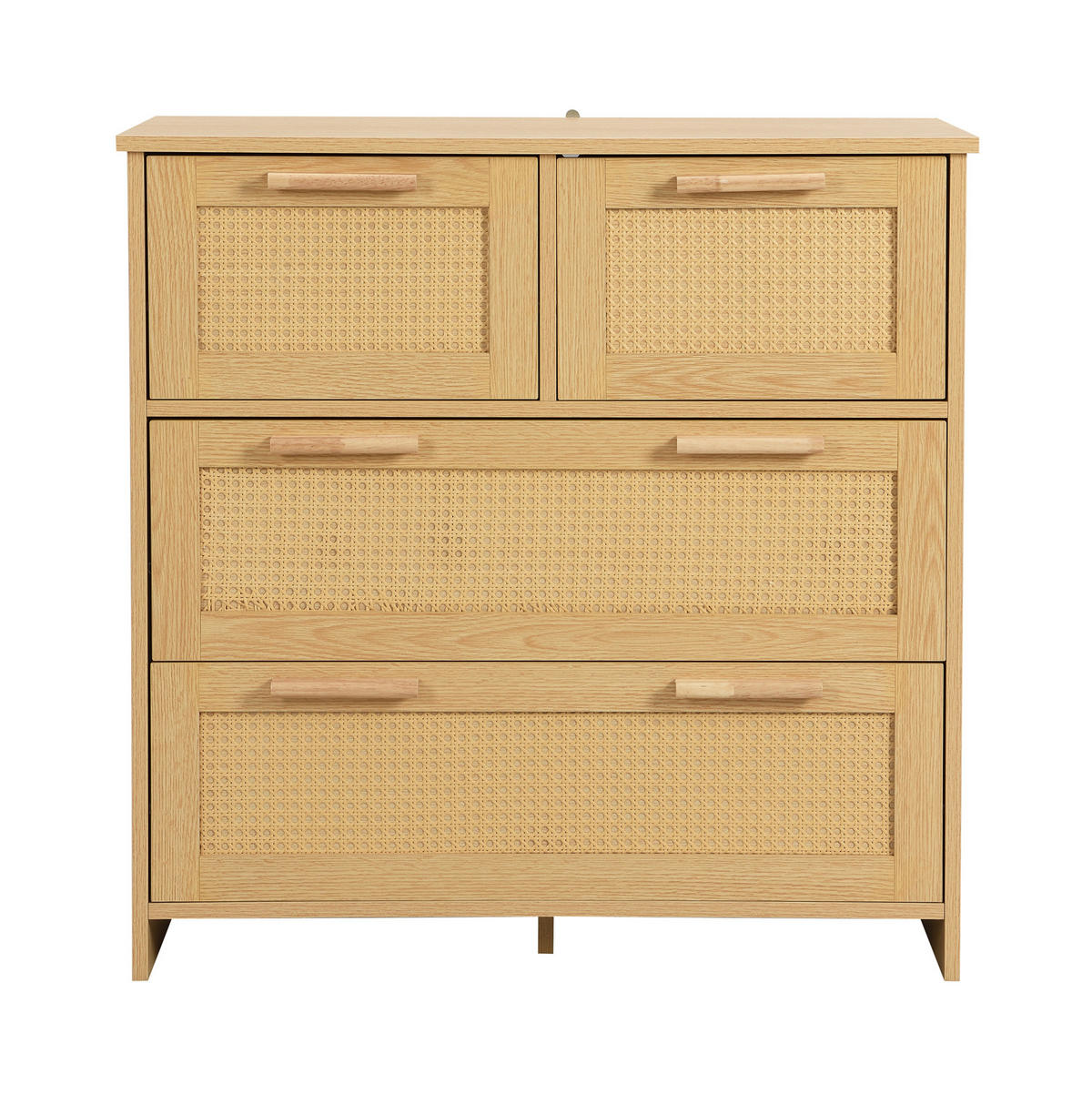 KOMMODE aus MDF 80x38x80 cm Natur mit 4 Schubladen und Rattan-Design - Naturfarben, Holzwerkstoff (38/80/80cm) - IVMEU