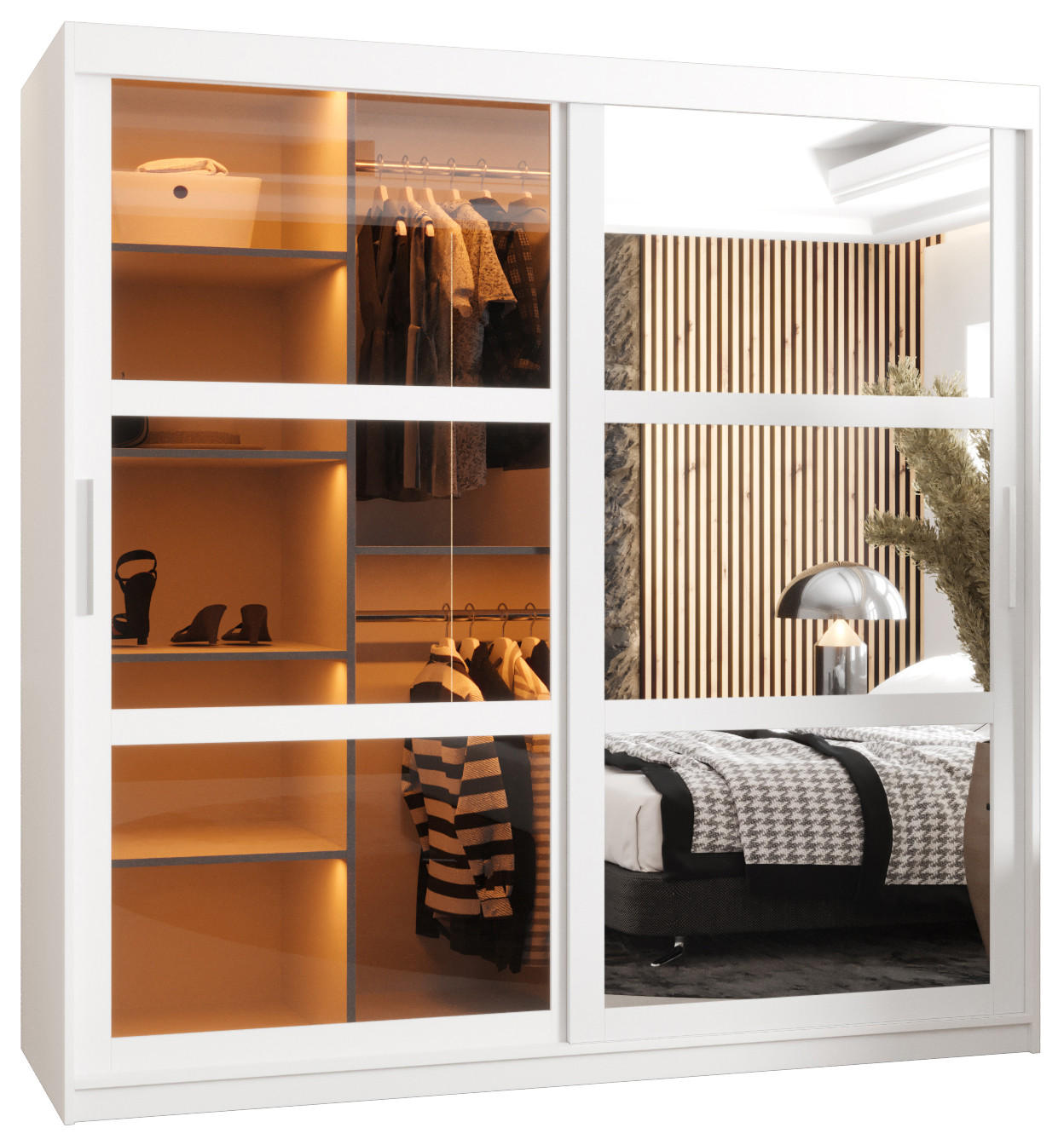SCHWEBETÜRENSCHRANK 200/180/62 2-türig - Silberfarben/Weiß, Holz/Kunststoff (180/200/62cm) - Abiks Möbel