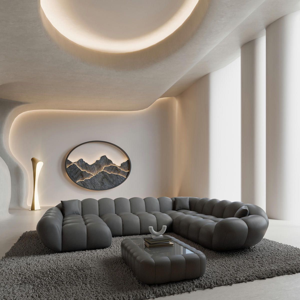 WOHNLANDSCHAFT Liva Dunkelgrau Kunstleder U-Form XXL Links - Dunkelgrau, Kunststoff (323/70/258cm) - VAROYAL