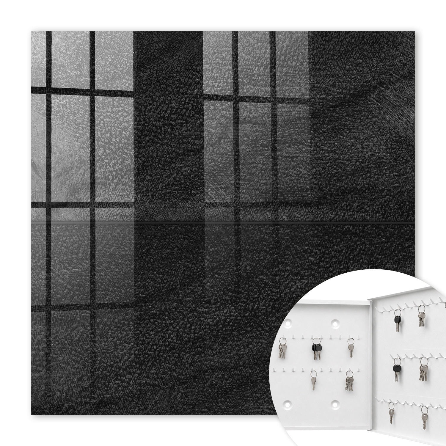SCHLÜSSELBOX Weiß 30x30 cm – Türöffnung nach rechts - Elegantes Weiß - Schwarz, Metall (30/30/5cm) - TULUP