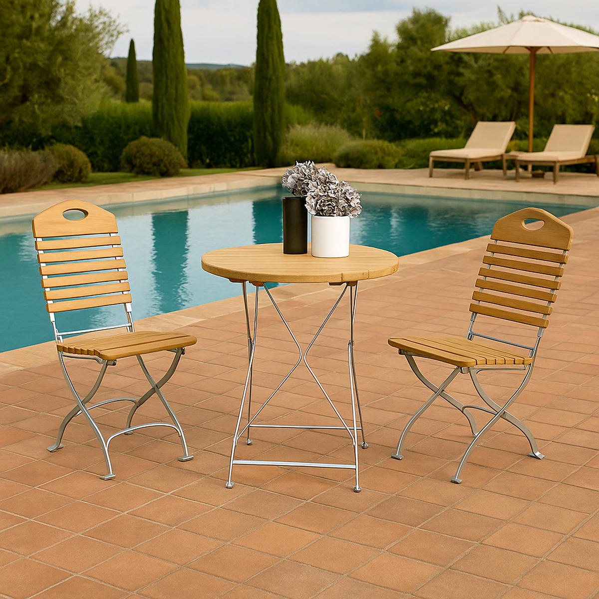 GARTEN-GARNITUR Bad Belzig 3-teilig aus Robinienholz, Stahlgestell Verzinkt - Braun, Holz - TPFGarden