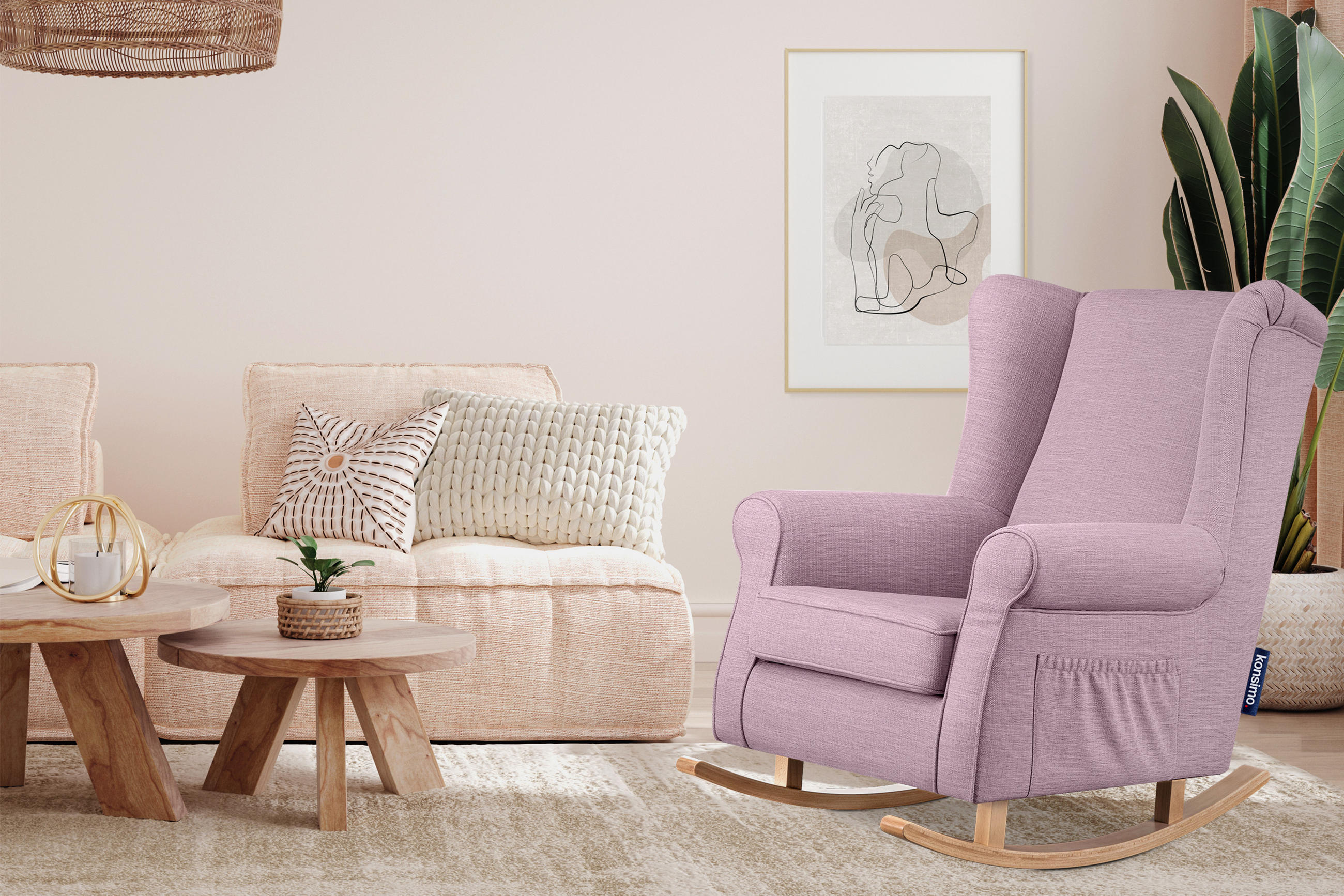 Thumbnail - Konsimo® Schaukelsessel, Pink, Textil, Holzwerkstoff, 80x105x105 cm, Hergestellt in Europa, Wohnzimmer, Sessel, Relaxses...