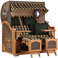 STRANDKORB Düne Grande Bullauge Teak PE Grey Dessin 506 - Braun/Grau, Metall (142/170/95cm) - Mr. Deko