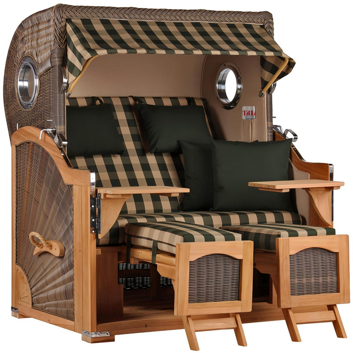 STRANDKORB Düne Grande Bullauge Teak PE Grey Dessin 506 - Braun/Grau, Metall (142/170/95cm) - Mr. Deko