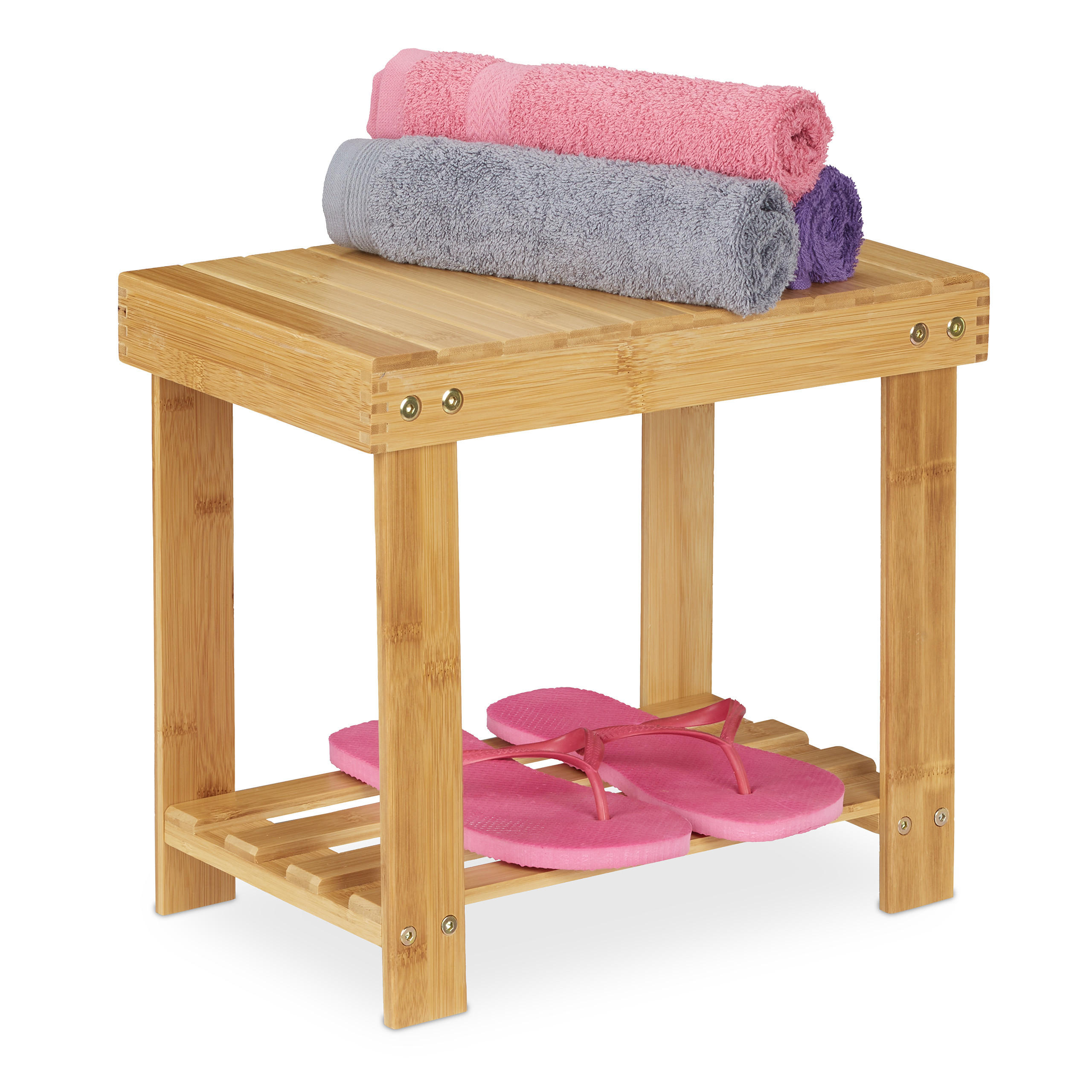 FUSSBANK - Hellbraun, Holz (25/33.5/39cm) - Relaxdays