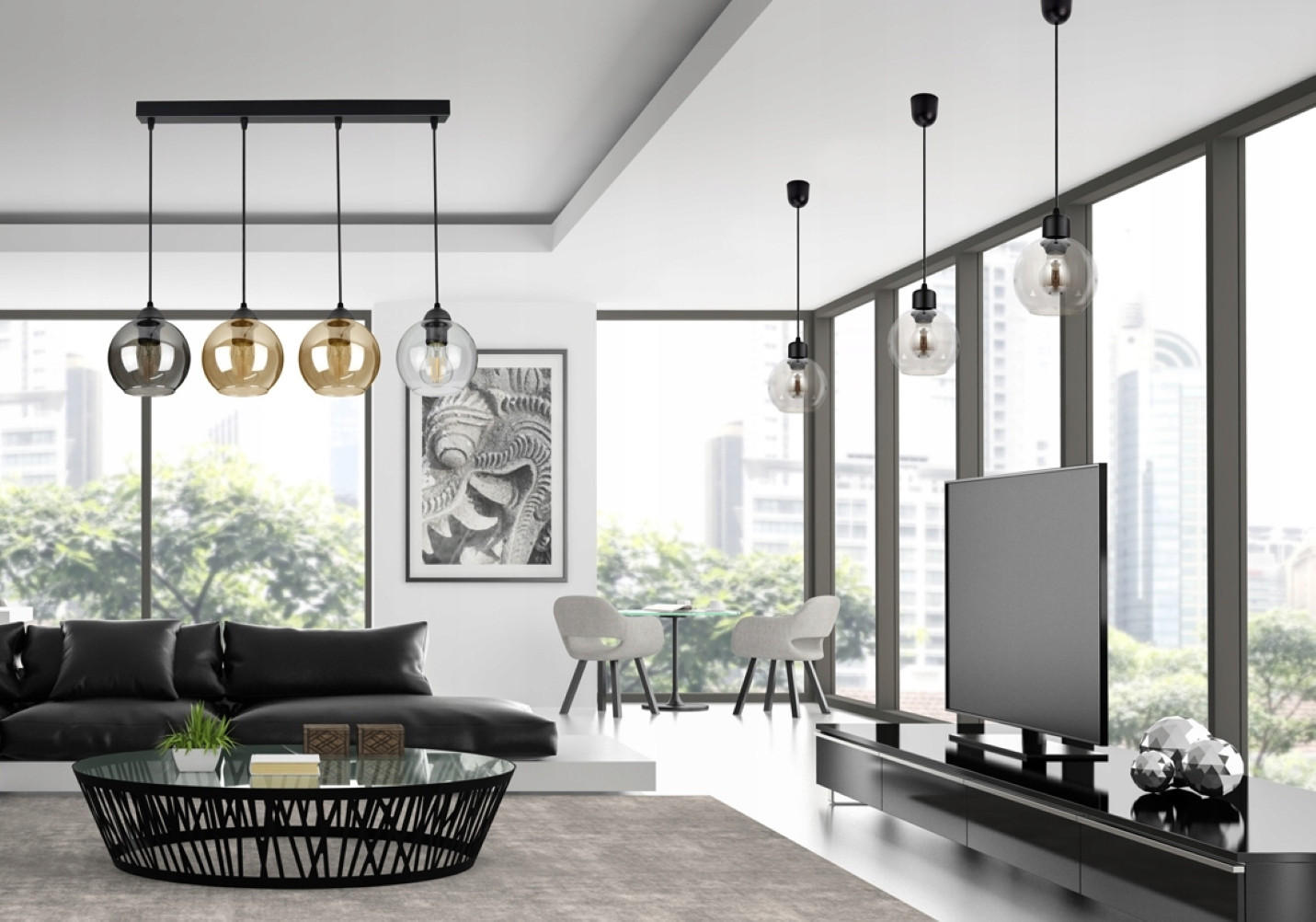 PENDELLEUCHTE HAGEN - Transparent/Schwarz, Glas/Metall (15/70/100cm) - kiki design