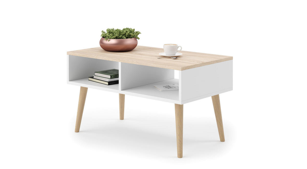 COUCHTISCH Sandi - Weiß/Naturfarben, Holzwerkstoff (55/90/55cm) - RAUMHIRSCH FURNITURE