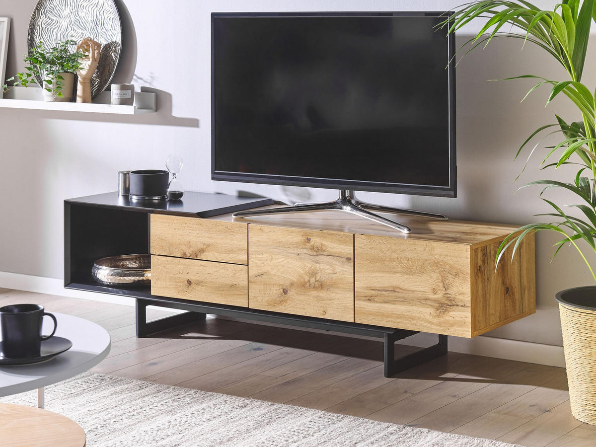 TV-MÖBEL Hellbraun, Schwarz FIORA 39/160/44 cm - Hellbraun, Holzwerkstoff (160/44/39cm) - Beliani