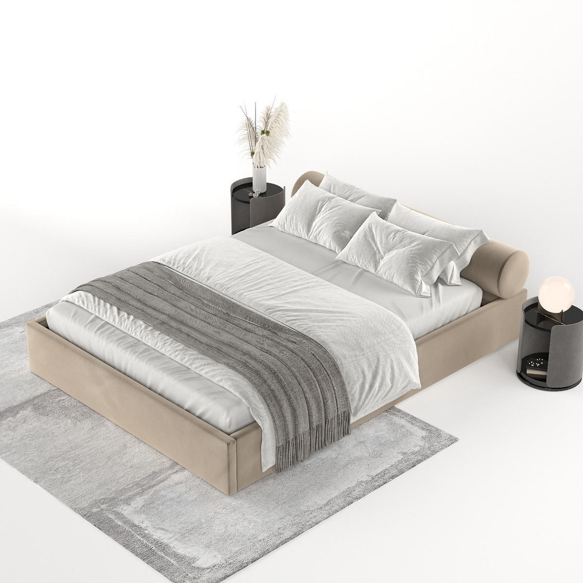 POLSTERBETT Solvo mit Stauraum 140/200 cm Taupe im Paros Stoff - Taupe/Schwarz, Holz/Holzwerkstoff (140/200cm) - AltaBeds