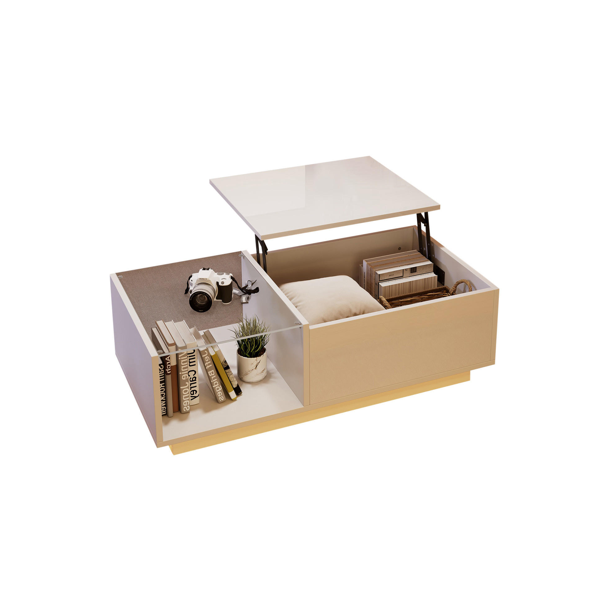 COUCHTISCH 100/50/33 cm weiß aus Spanplatte mit LED-Beleuchtung und höhenverstellbarer Platte - Weiß, Holzwerkstoff (100/50/33cm) - OKMYHOME