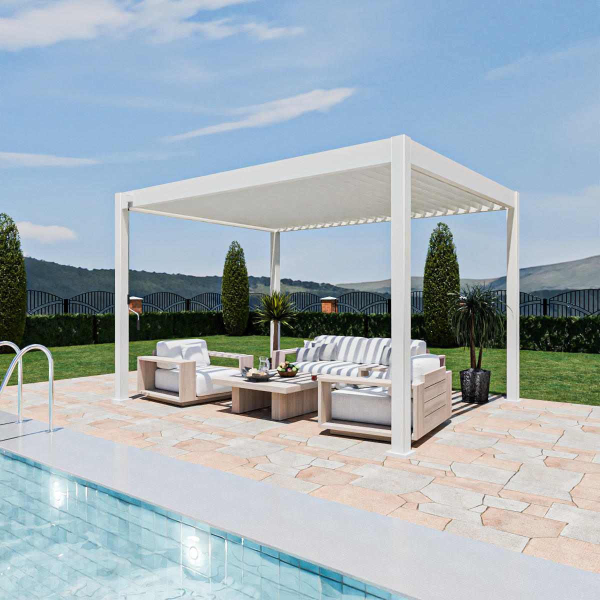 PERGOLA Terrassenüberdachung Superior Aluminium freistehend | 3 x 4 M | Lamellendach weiß - Weiß, Metall (400/255/300cm) - PergoLine