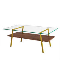 COUCHTISCH Gold/Braun aus gehärtetem Glas und MDF 98/58/42,5 cm - Altrosa, Holzwerkstoff (58/98/42.5cm) - PANGIVO