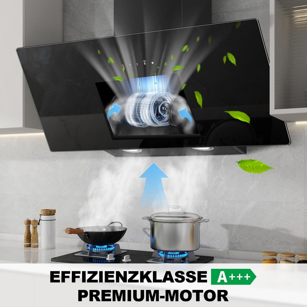 DUNSTABZUGSHAUBE Schwarz mit Touch-Bedienung, LED-Beleuchtung, Aktivkohlefilter - Schwarz, Metall (35.1/44.5/95.4cm) - Korfee