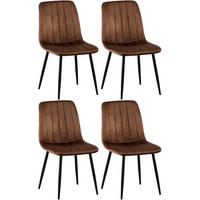 STUHL 4er Set Samt Braun - Schwarz/Braun, Textil/Metall (45/88/53cm) - CLP