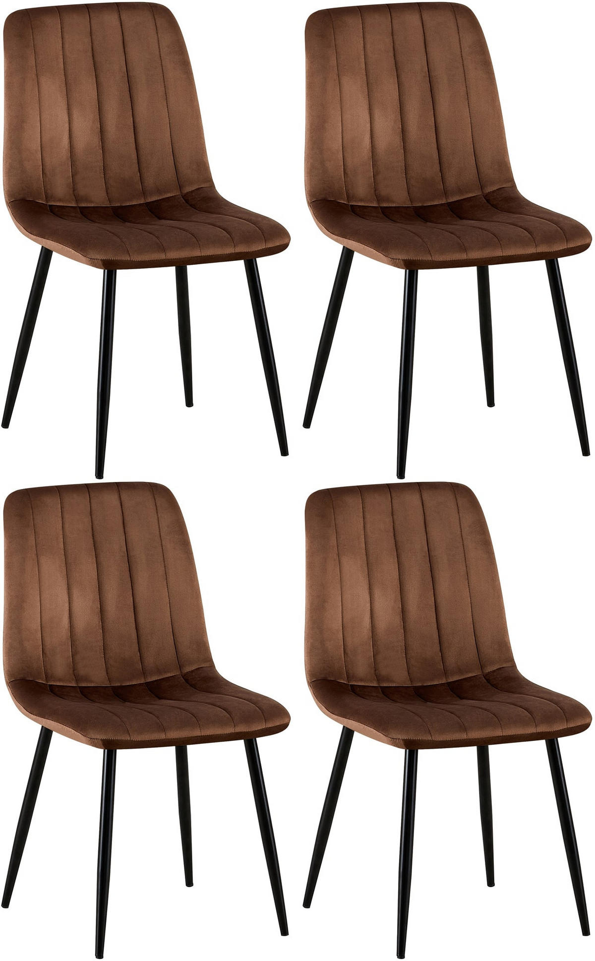 STUHL 4er Set Samt Braun - Schwarz/Braun, Textil/Metall (45/88/53cm) - CLP