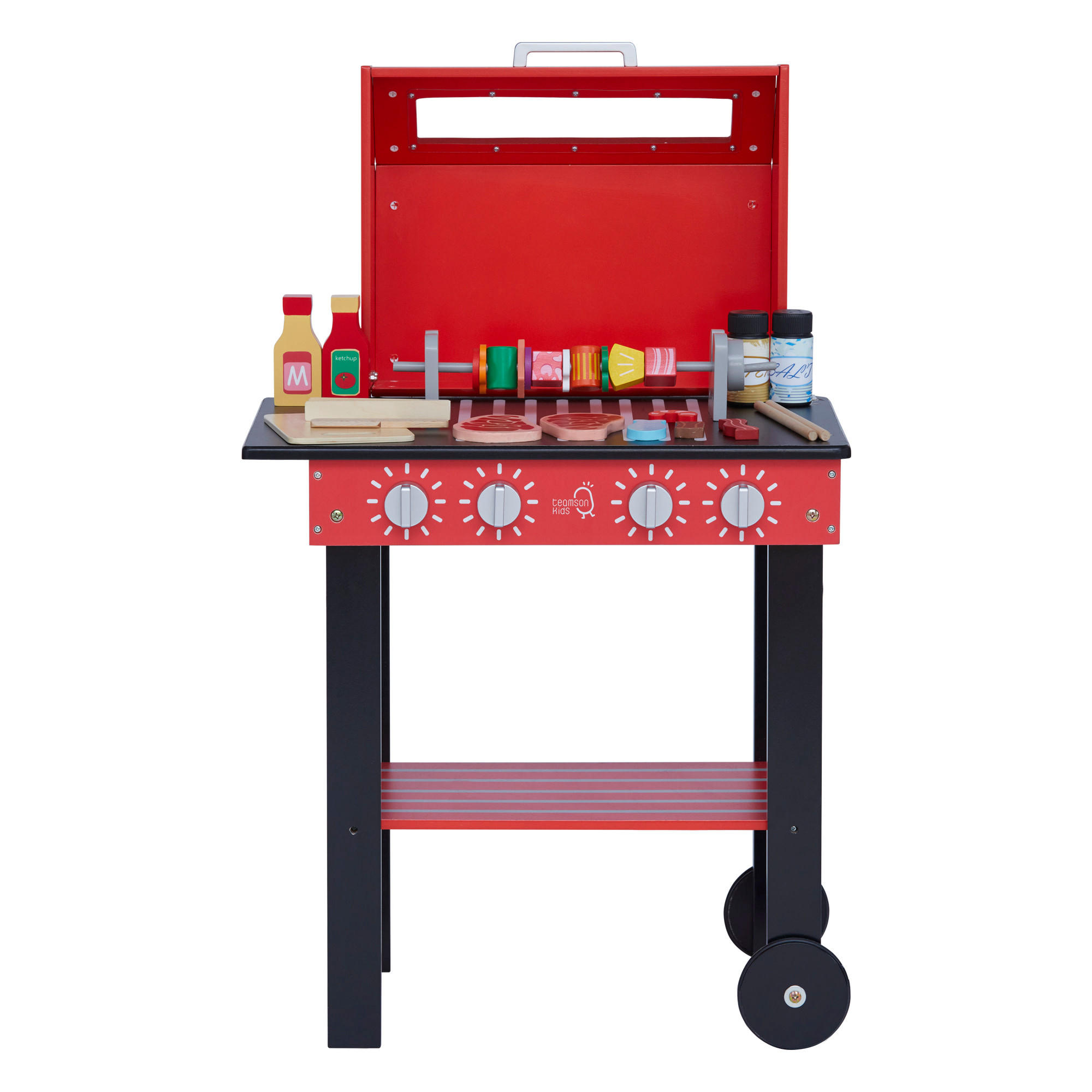 SPIELSET BBQ Grill Spielzeug, Rot, 70cm - Rot, Holz (54.6/33/70.2cm) - Teamson Kids