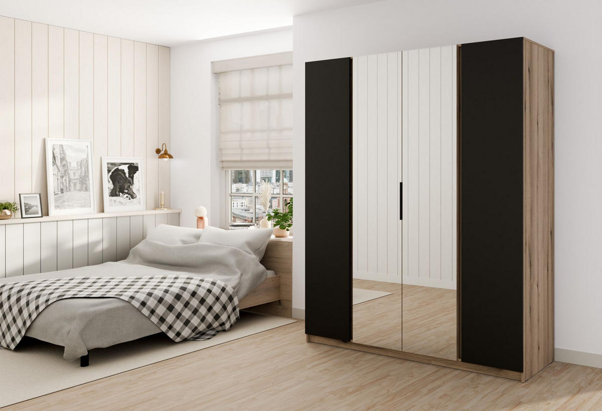 KLEIDERSCHRANK Kaja Schwarz/Eiche 200 cm - Schwarz, Holzwerkstoff/Metall (200/239/61.9cm) - Selsey