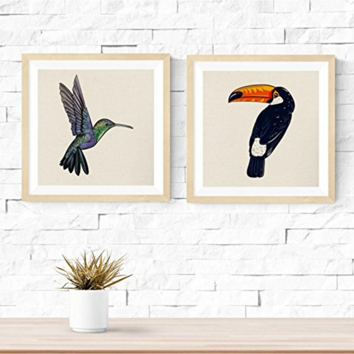 POSTER Set Mit 2 Vogel 20X20cm Schwarzer Rahmen - Schwarz, Papier (20/5/20cm) - Nacnic