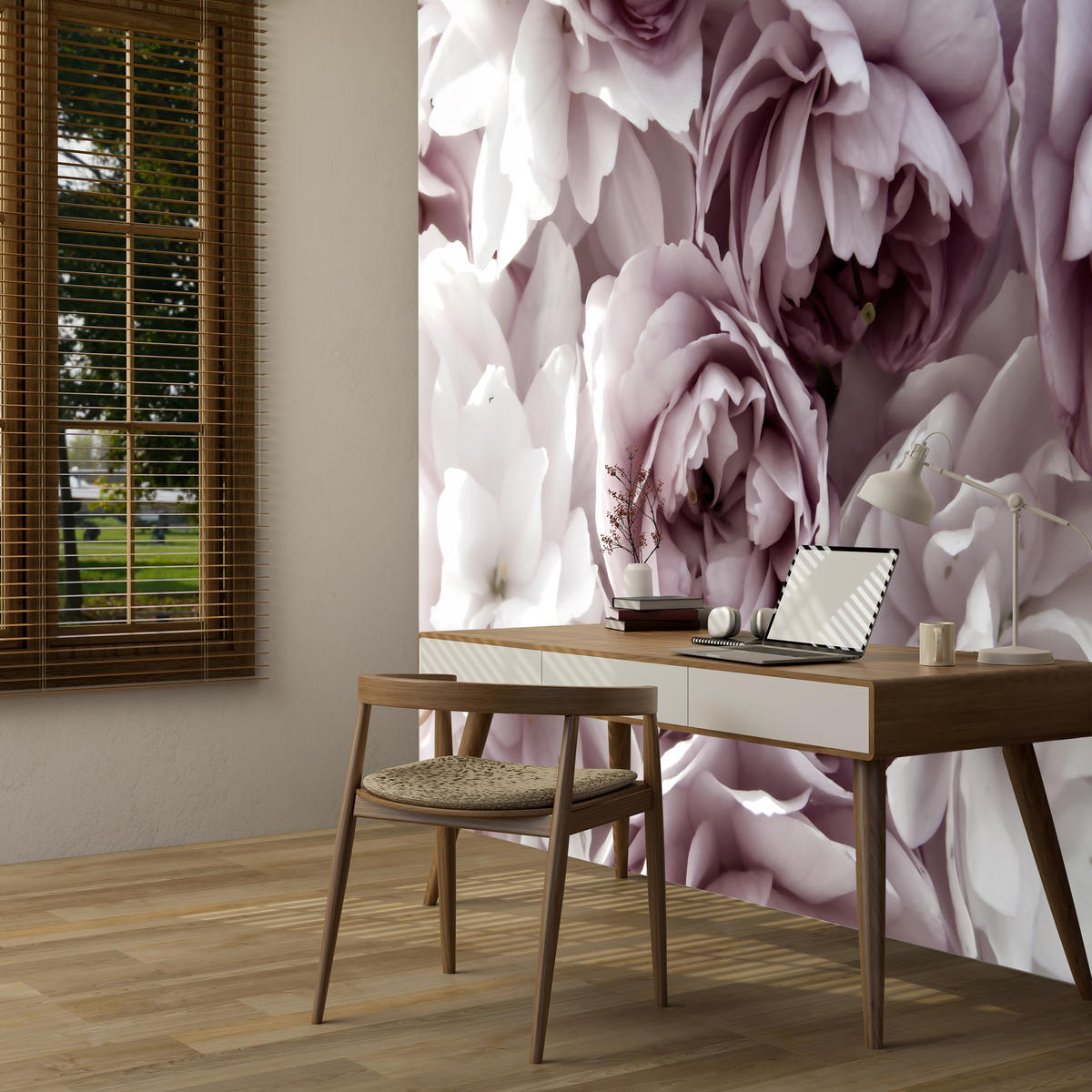 FOTOTAPETE für Badezimmer Pastell Pfingstrosen Blumen 300x210 - Beige/Violett, Papier (300/210cm) - Muralo