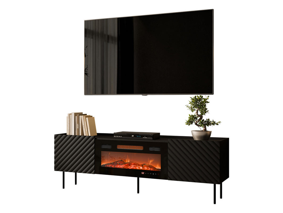 TV-LOWBOARD Lucca 180 2D mit Elektrische Kamin - Schwarz, Holz/Holzwerkstoff (181/59/40cm) - MIRJAN24