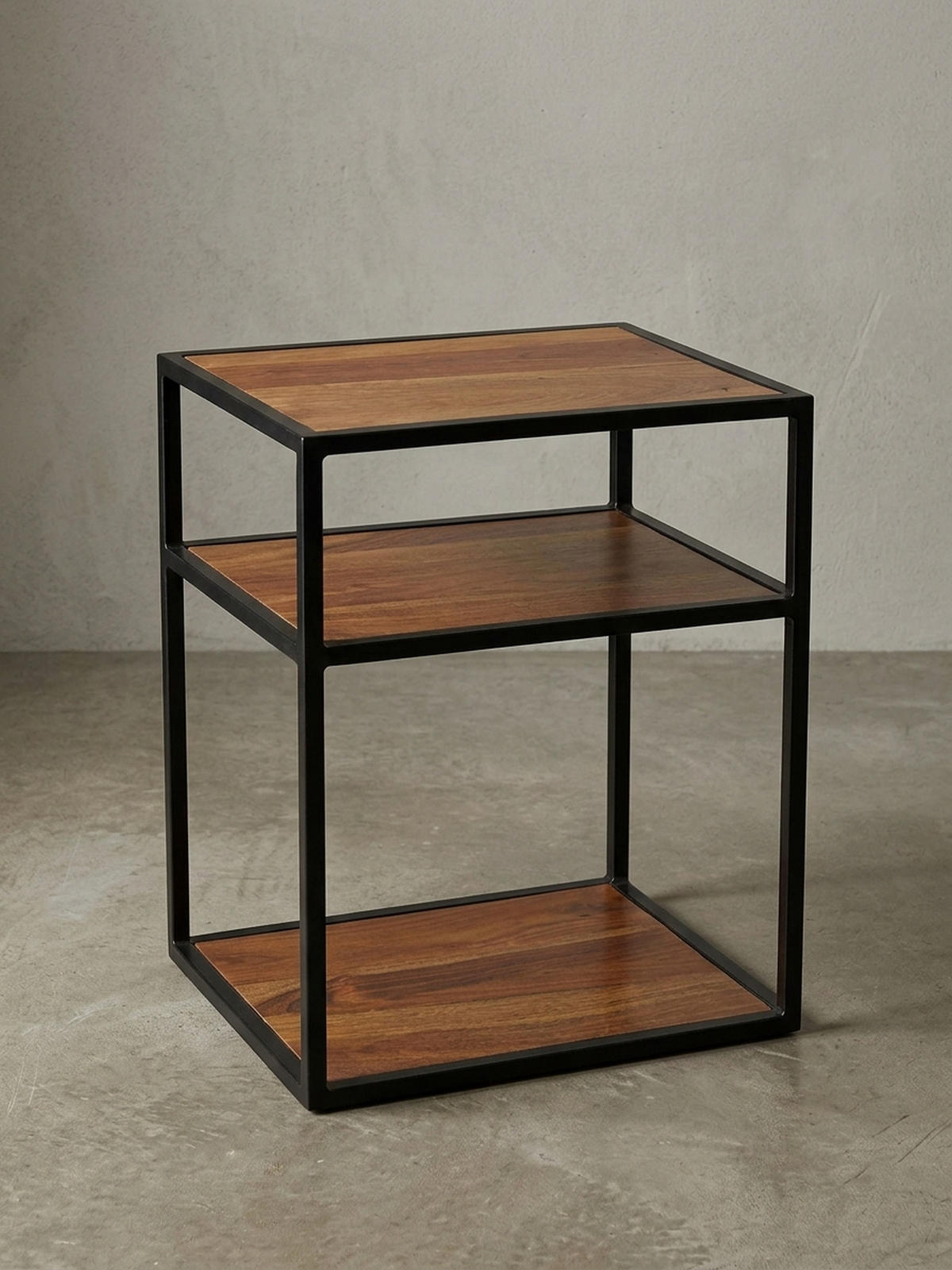 NACHTTISCH – Massivholz, 40x50x35 cm, 3 Ablagen, Industrial-Stil - Schwarz/Braun, Holz/Metall (40/50/35cm) - KADIMA DESIGN
