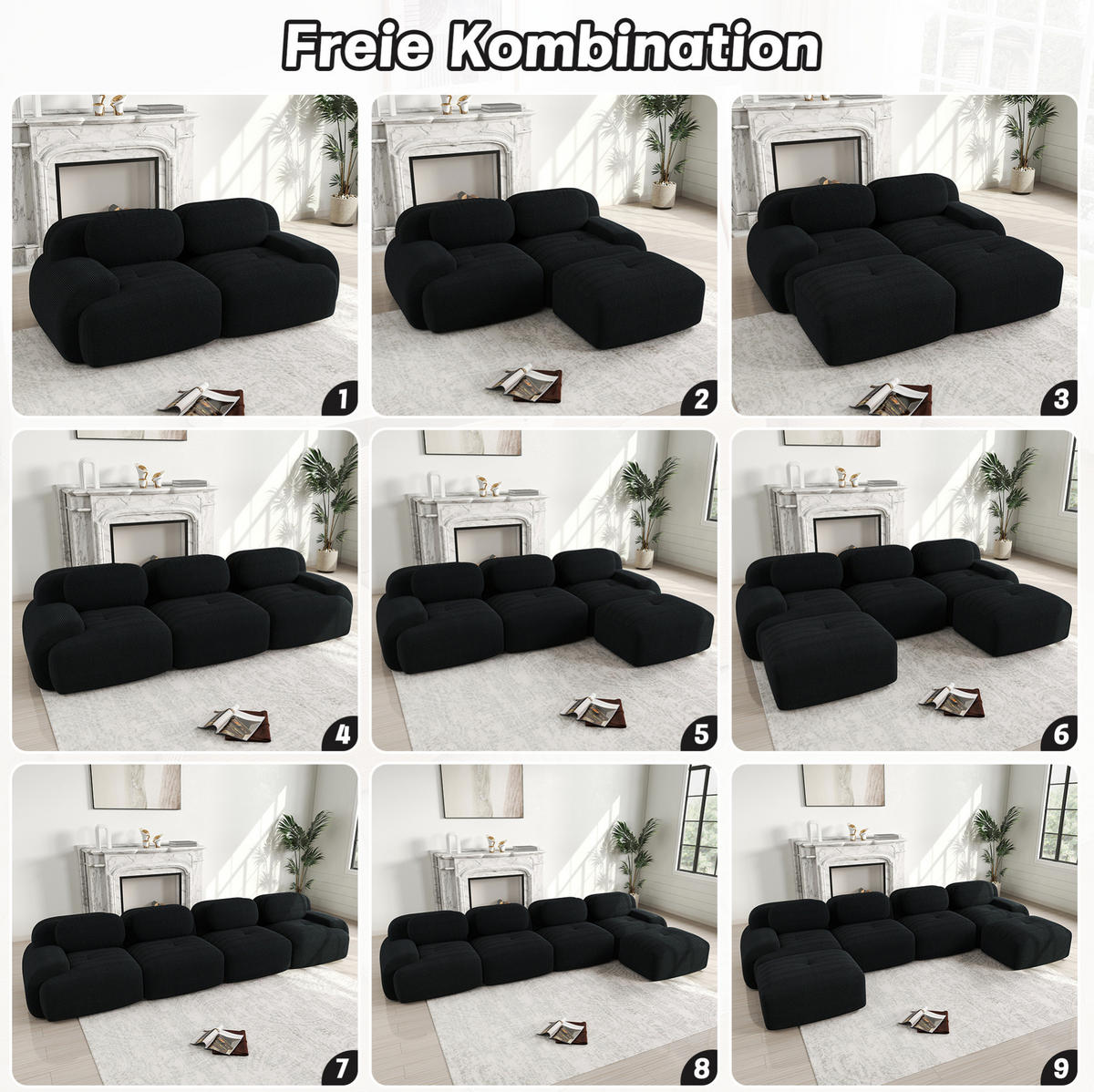 2-SITZER-SOFA Ecksofa 208/103/75 cm schwarz aus Cordstoff mit geschwungenen Armlehnen - Schwarz, Textil (103/75/208cm) - OKWISH