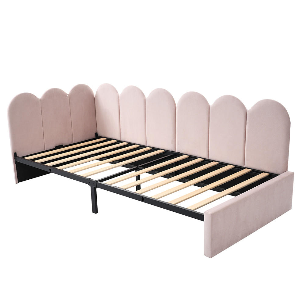 JUGENDBETT 90/200 cm in Rosa Samt - Pink, Holz/Textil (90/200cm) - KOMHTOM