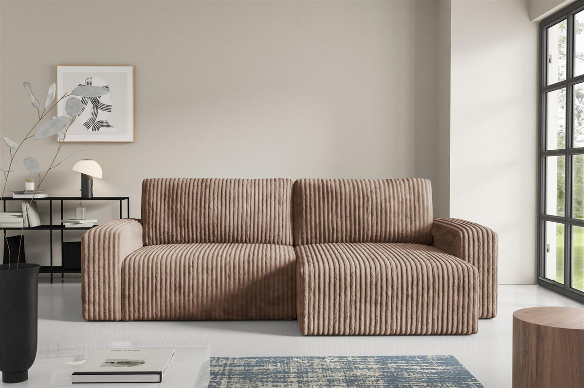 ECKSOFA Natalia - Beige, Holzwerkstoff/Textil (244/149cm) - Fun Möbel