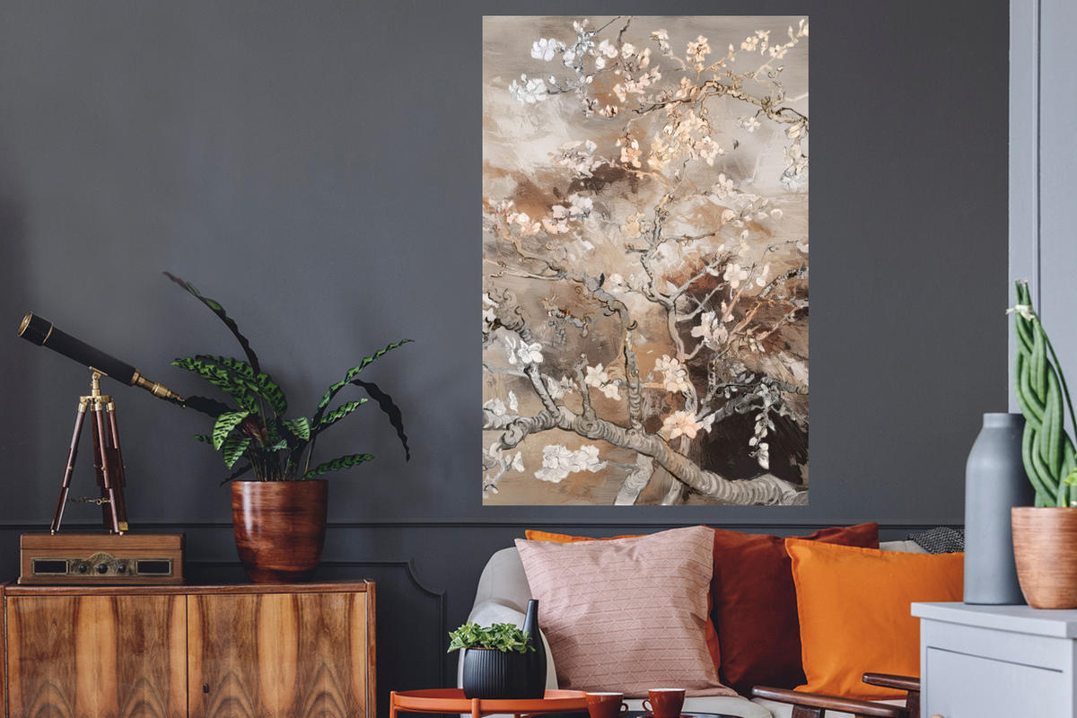 WANDTATTOO Mandelblüte - Kunst - Van Gogh - Beige - Abstrakt 80x120 cm - Braun, Kunststoff (80/120cm) - MuchoWow