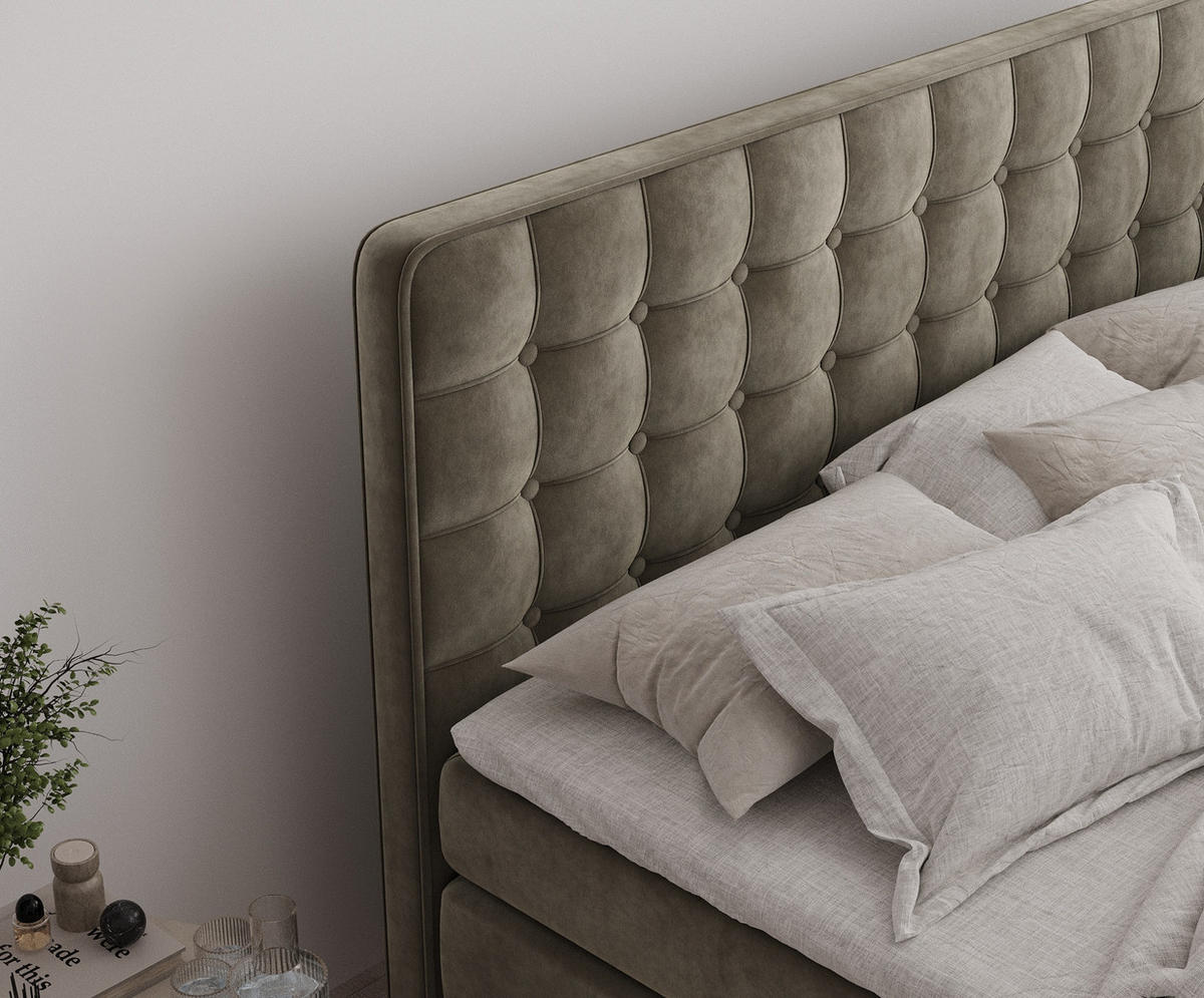 BOXSPRINGBETT Velouria Taupe 180/200 cm - Taupe/Schwarz, Holz/Holzwerkstoff (180/200cm) - Maison de Reve