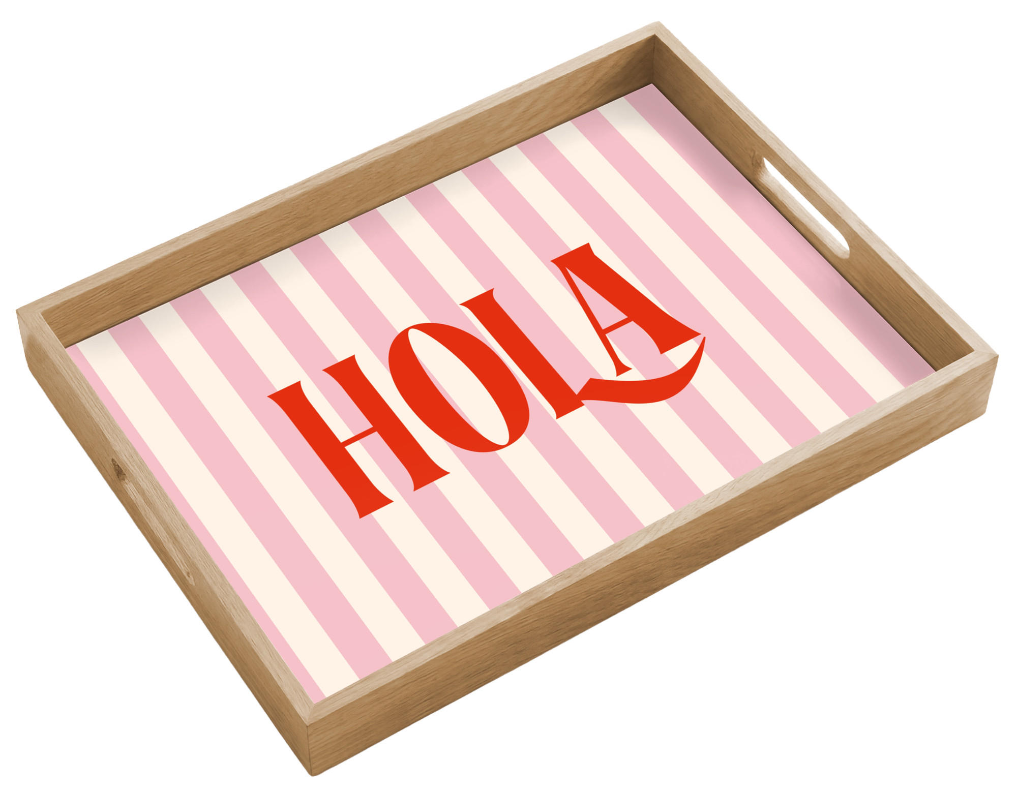 TABLETT - Hola - Zitat - Streifen - Pastell - Rosa - Rot - Weiß - 50x35 cm - Rosa, Holz (50/5/5cm) - OnlyWow