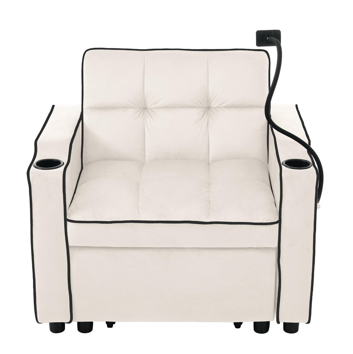 SCHLAFSESSEL 3-in-1 Samt mit Getränke und Handyhalter Beige 83/167/76 cm - Beige, Textil (83/76/167cm) - Redom