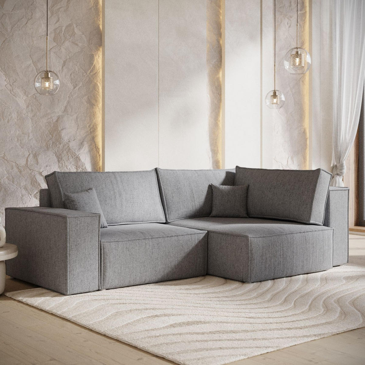 ECKSOFA AVION mit Schlaffunktion Grau im Neve Stoff - Schwarz/Grau, Holz/Holzwerkstoff (253/148cm) - AltaBeds