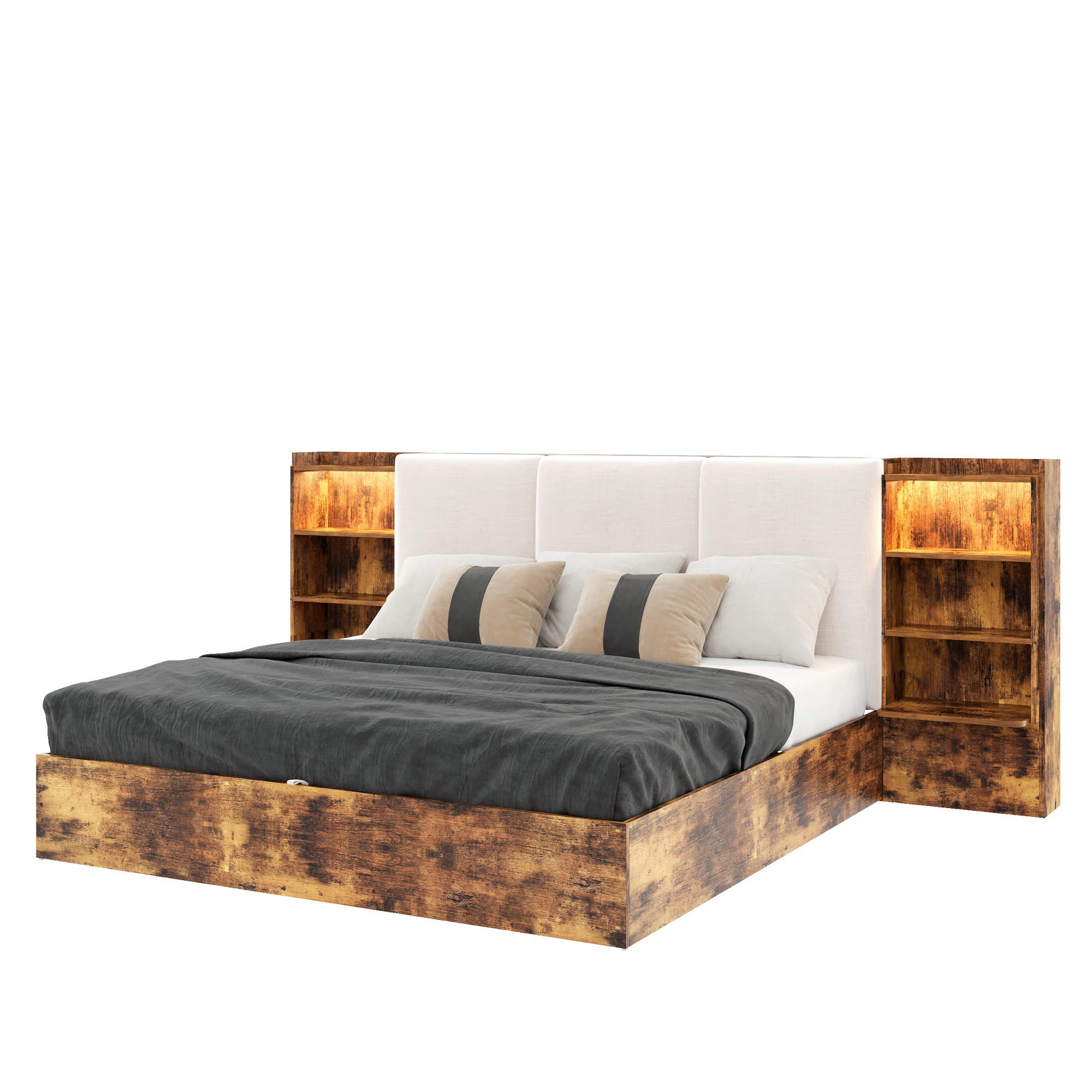 POLSTERBETT 180/200 cm in Braun mit Bettkasten, LED und 6 Staufächern Leinen - Braun, Holzwerkstoff/Textil (180/200cm) - STILVORA