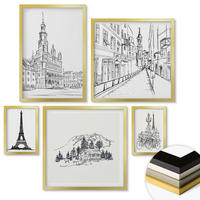 WANDBILDER 5er Set - 50x50 cm & 20x30 cm & 40x60 cm Goldrahmen - Abstrakte Gemäldekompositionen - Goldfarben, Kunststoff (40/60cm) - ArtPrintCave