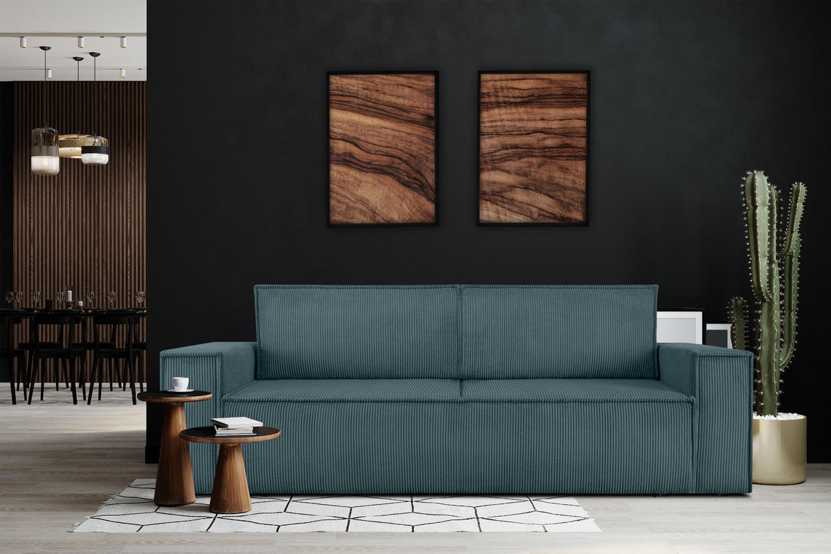 3-SITZER-SCHLAFSOFA NAPI in Pet Friendly Cord-Stoff, Blau - Blau/Schwarz, Textil (244/89/101cm) - KONSIMO®