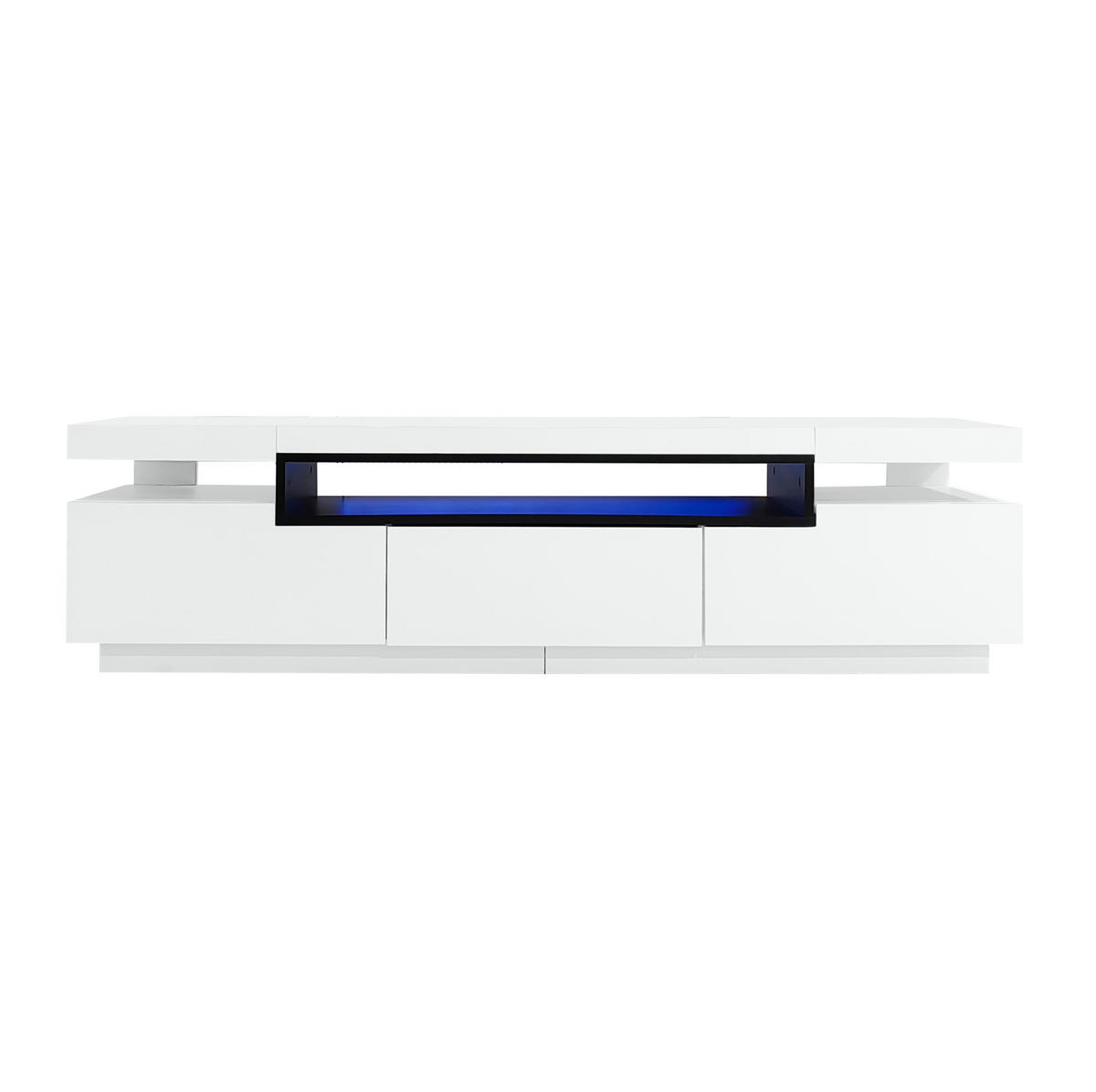 TV-SCHRANK aus Holzwerkstoff 160x39x42 cm Weiß mit 3 Schubladen, LED-Beleuchtung und Hochglanzfront - Weiß, Holzwerkstoff (160/42/39cm) - Modfu