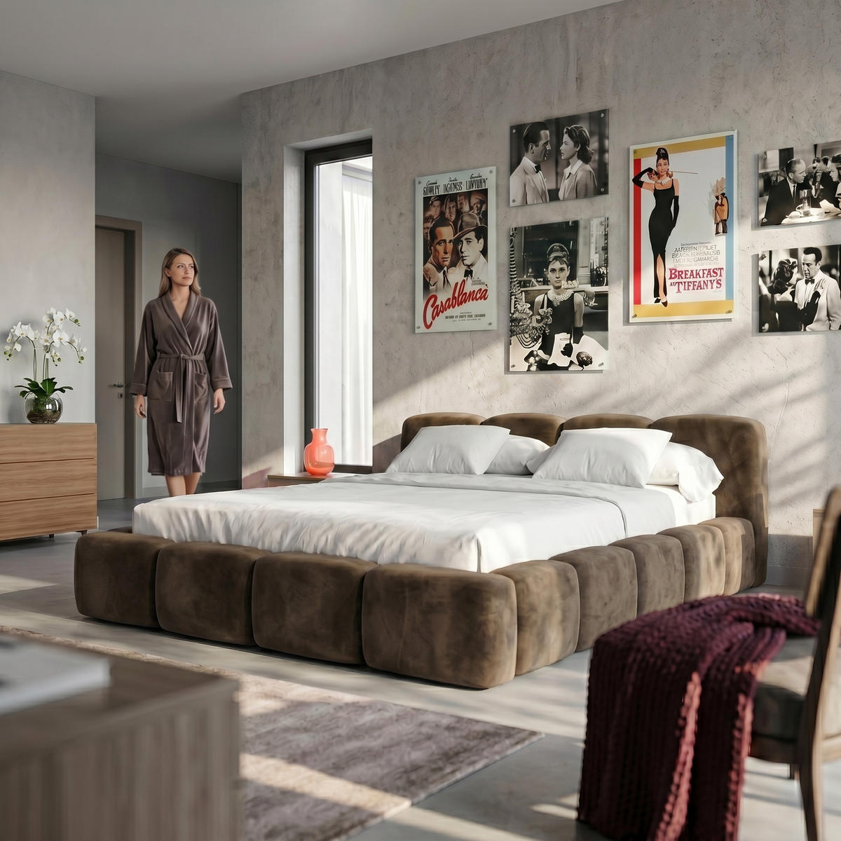 POLSTERBETT SUENO 140x200 cm in Braun, gepolstertes Kopfteil, Metalllattenrost, Bettkasten, Velour-Stoff - Naturfarben/Braun, Holz/Textil (140/200cm) - Muffo