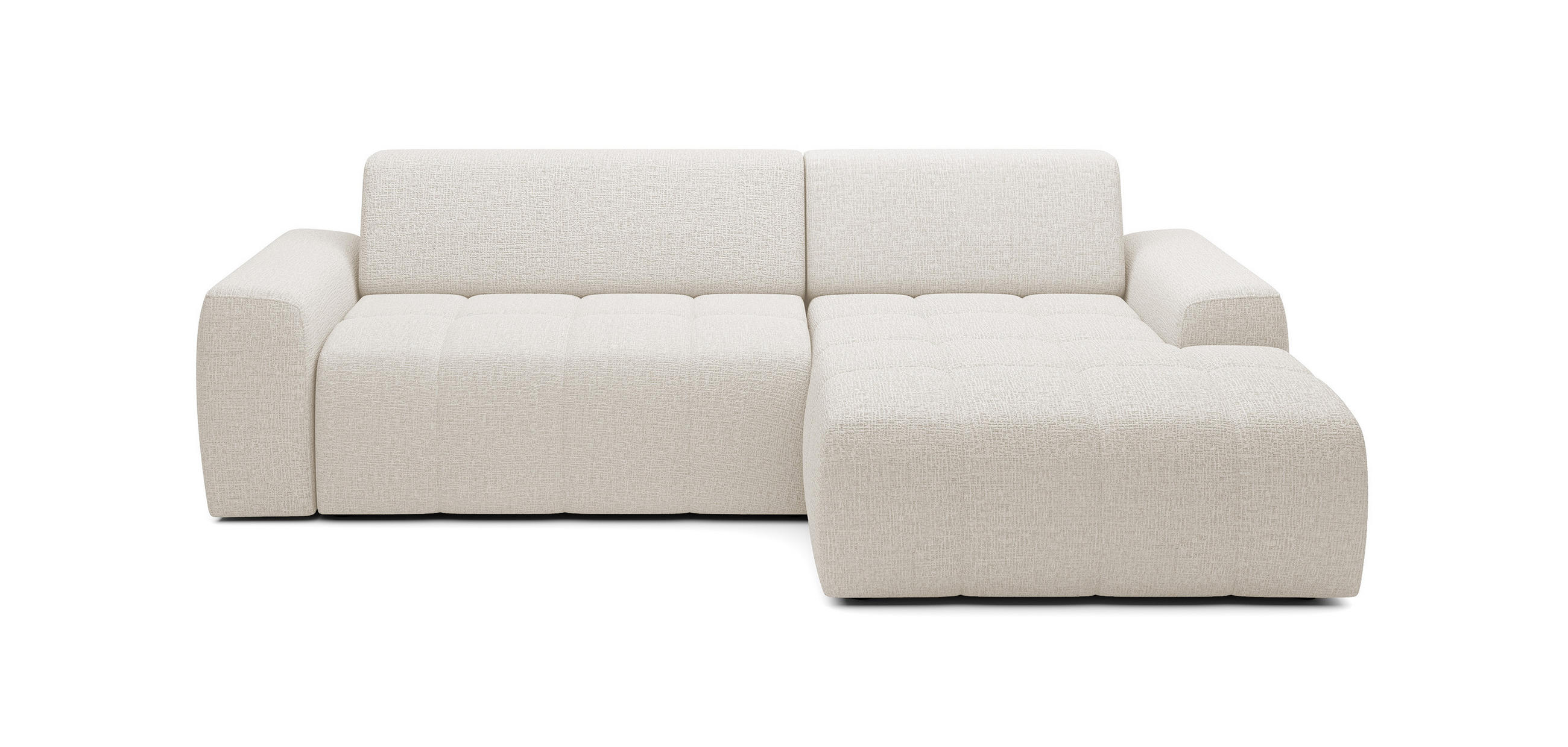 ECKSOFA Savio Freistehend, mit Abriebfestem Kansas-Stoff, Maße 265x172x81 cm, Ausziehbare Sitzfläche 206x92 cm, Rechte, – Helles Beige - Ecru, Holz/Textil (265/172cm) - DomoHome