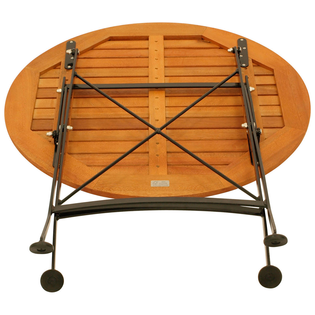KLAPPTISCH Bad Belzig - 75cm rund mit schwarzem Flachstahlgestell - Belattung aus Eukalyptusholz, geölt - Schwarz, Holz (75/75/74cm) - TPFGarden