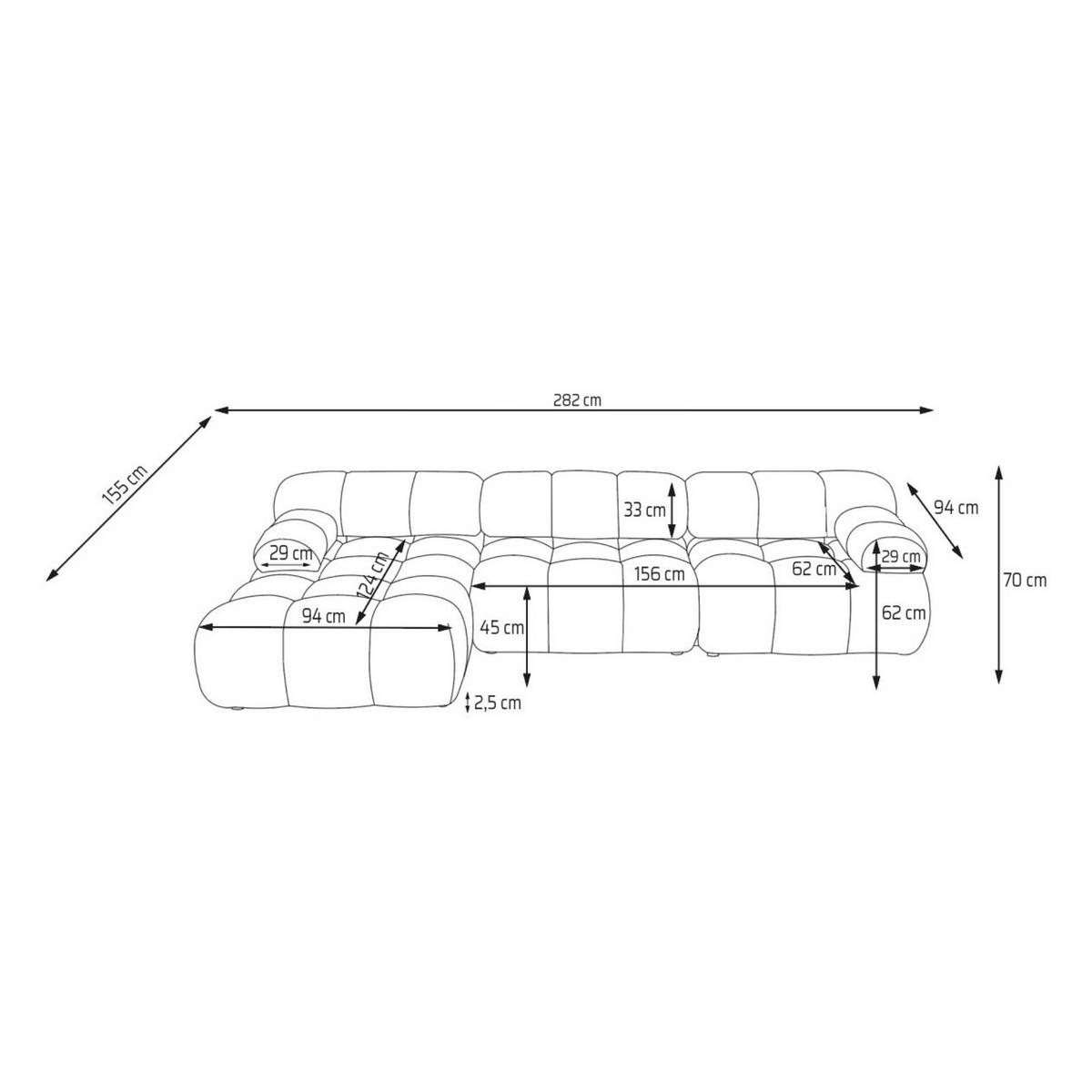 MODULARES Ecksofa MOMENTUM L, Links, Breite 282 cm, strukturierter Stoff, Hellblau - Chromfarben/Hellblau, Holz/Textil (282/155cm) - Muffo