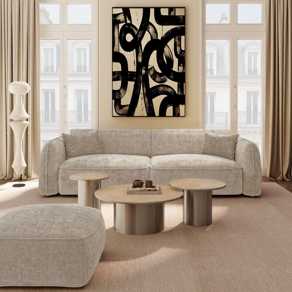 POUFS LOMI Geprägter Samt Taupe 75cm - Taupe, Textil (75/44.5/75cm) - Premium Interiors