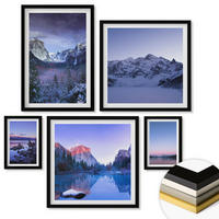 WANDBILDER 5er-Set - 50x50 cm & 20x30 cm & 40x60 cm Schwarzer Rahmen - Berglandschaften, Sonnenuntergang, Wasser - Schwarz, Kunststoff (40/60cm) - ArtPrintCave