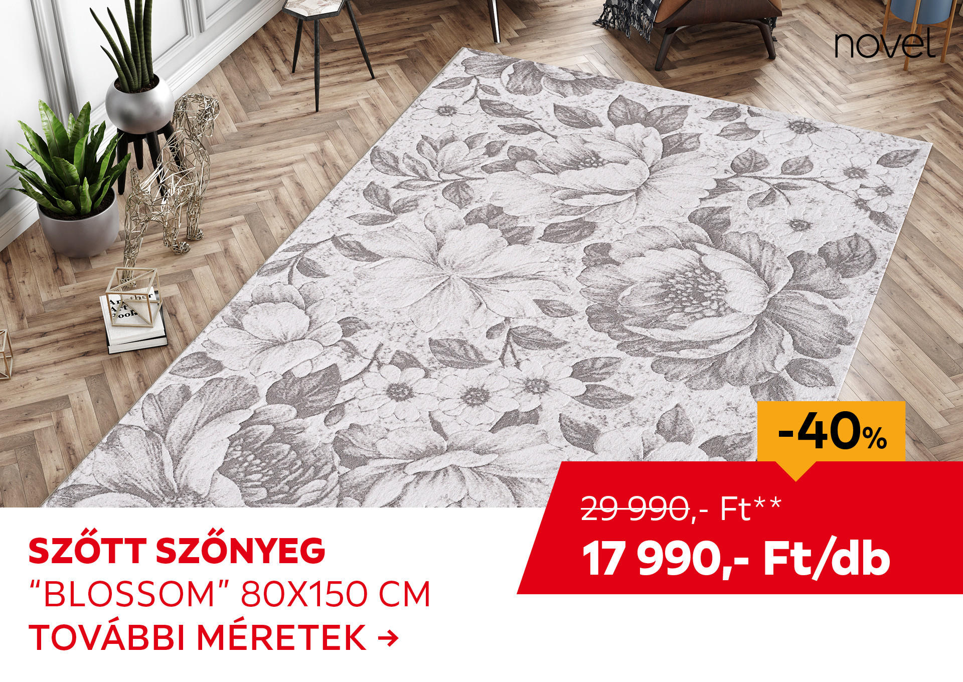 SZŐTT SZŐNYEG "BLOSSOM" 80 X 150 CM Kiemelt termék 29990 Ft.- helyett 17990 Ft.-