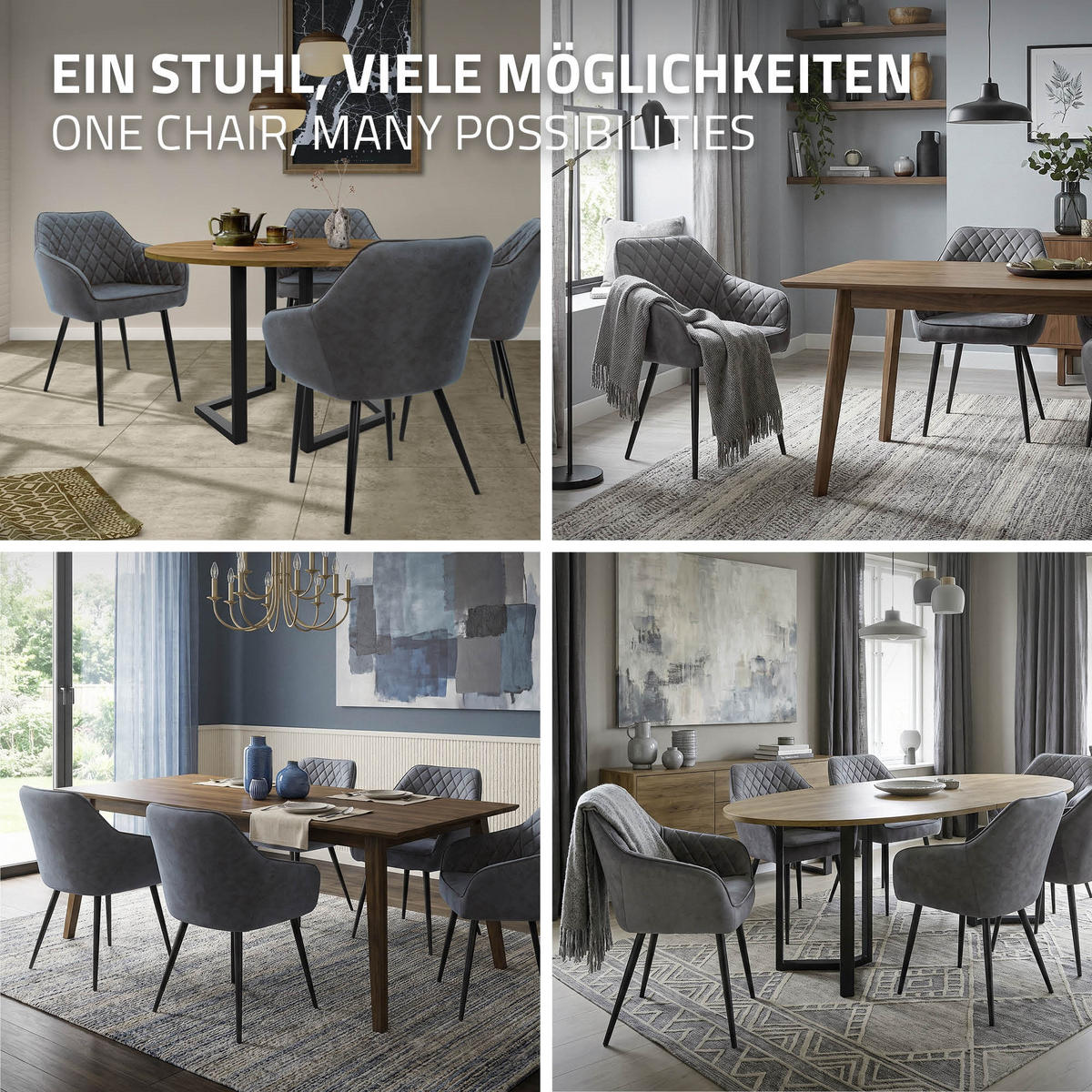 ESSZIMMERSTUHL 6er Set Anthrazit Kunstleder - Anthrazit/Schwarz, Kunststoff/Metall (63/80/60cm) - ML-DESIGN