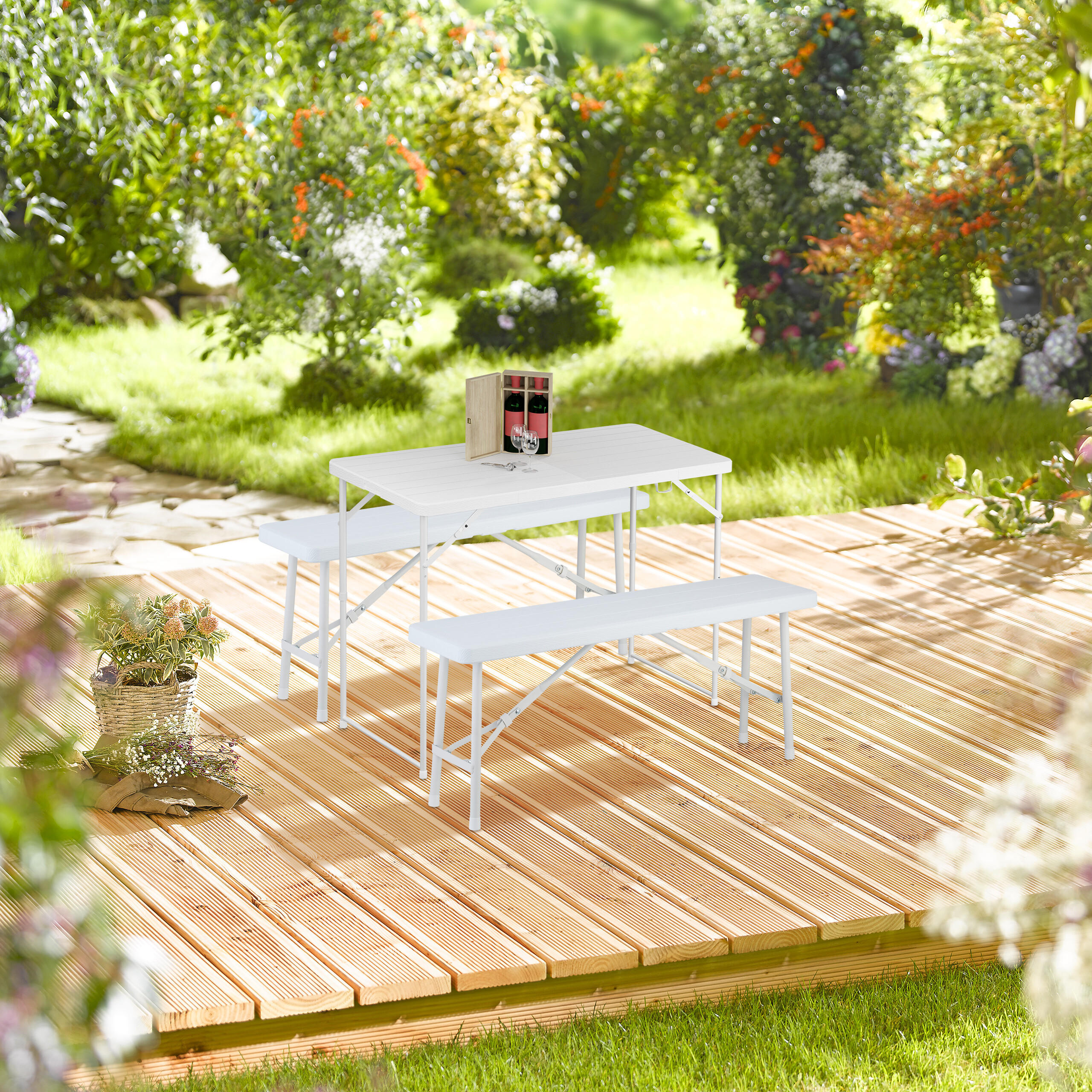 GARTENTISCH - Grau, Kunststoff/Metall (60/120/74cm) - Relaxdays