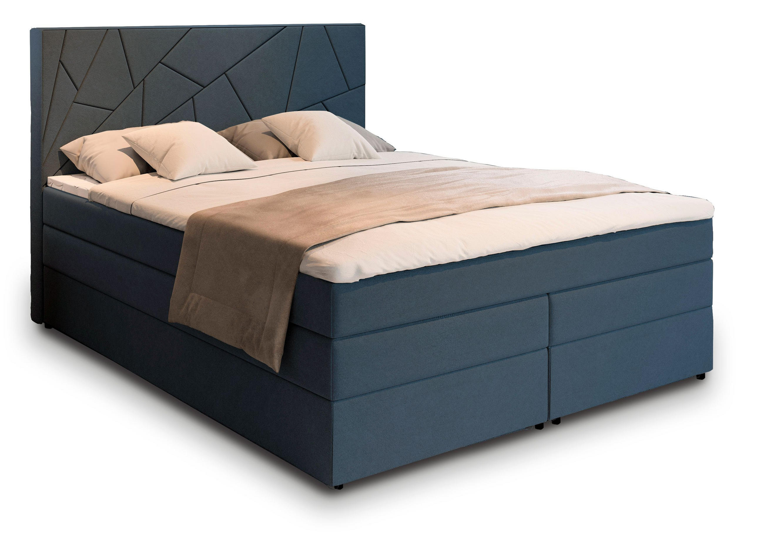 BOXBETT TRANI 160x200 cm mit Matratze und Topper - Blau - Blau, Holz (160/200cm) - MASSENO