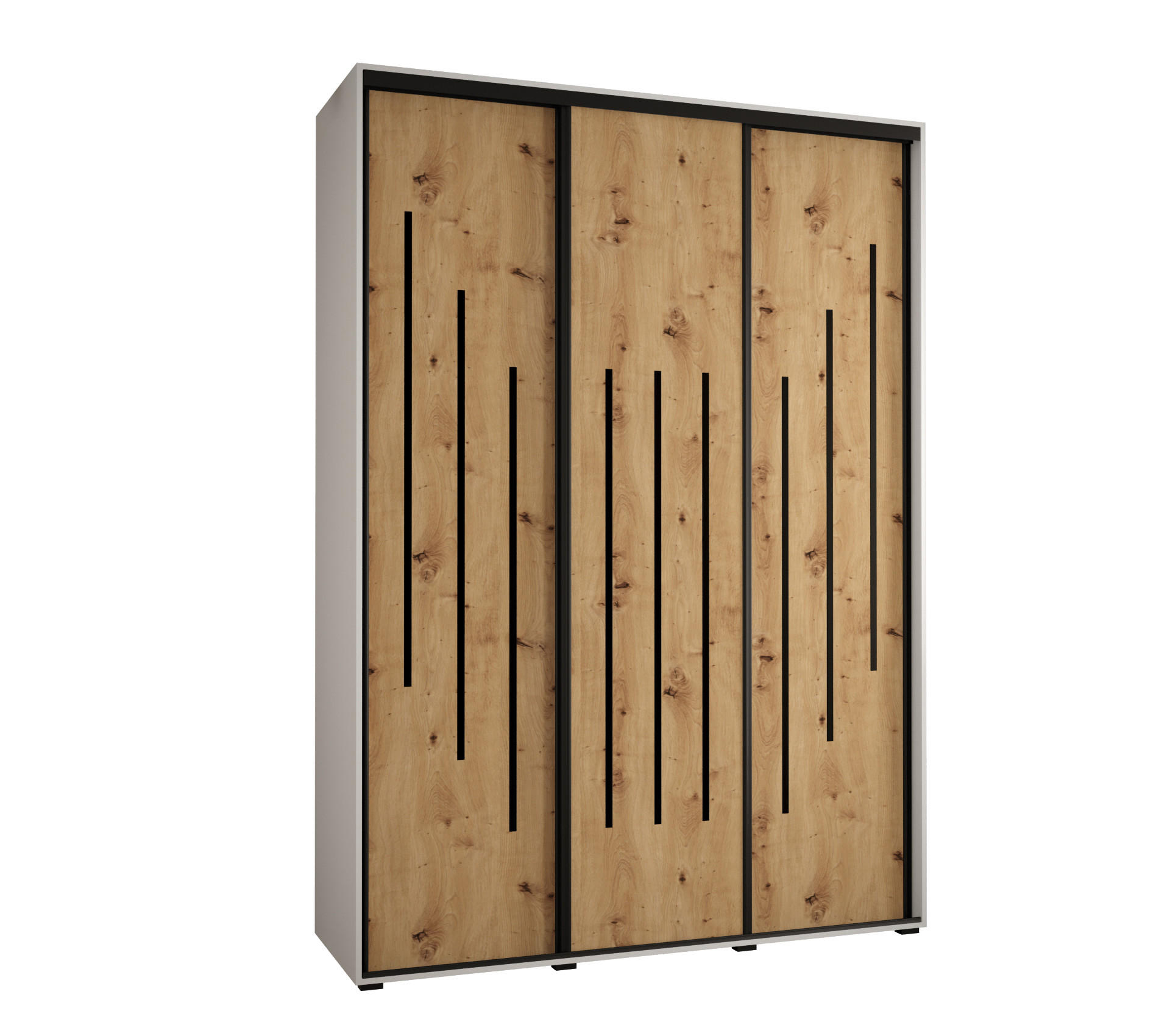 Abiks Möbel Schwebetürenschrank Weiß, Eiche Artisan, Schwarz 170x235x60 cm