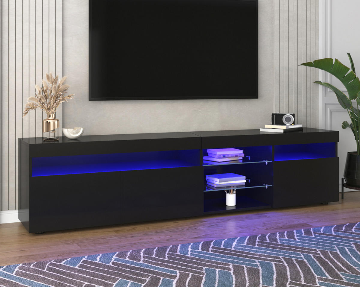 TV-SCHRANK 180/35/48 cm Schwarz mit variable LED-Beleuchtung und 3 Türen - Schwarz, Holzwerkstoff (180/48/35cm) - Oxeza