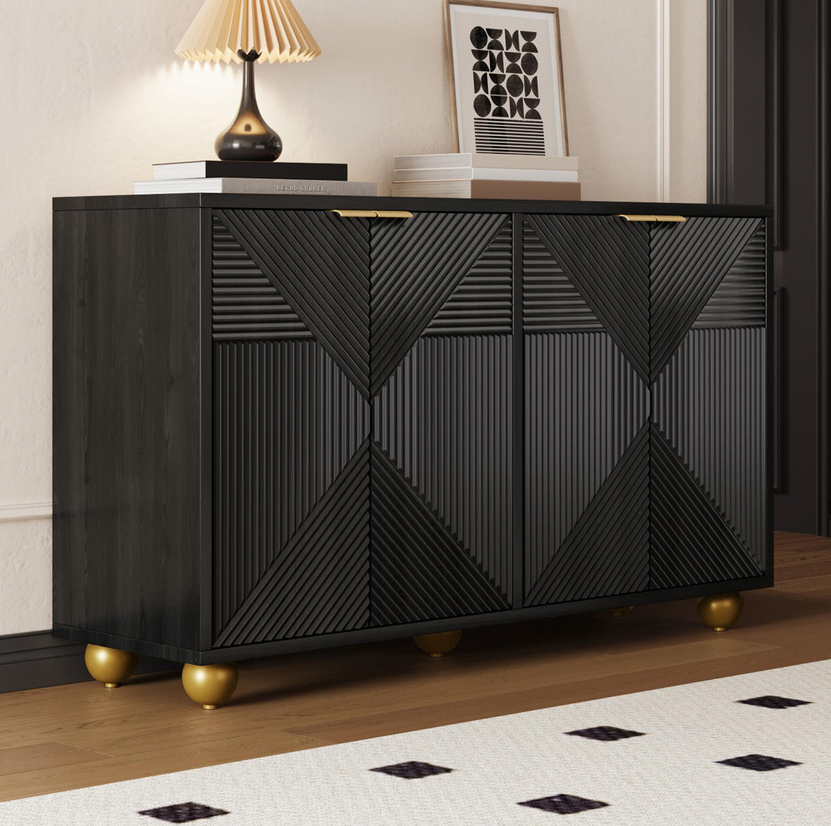 SIDEBOARD 4-türig 120 x 35 x 71,5 cm MDF Schwarz - Schwarz, Holzwerkstoff (120/71.5/35cm) - Meubliv